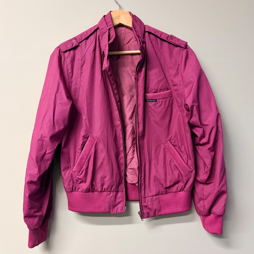 British Mist Womens M Pink Harrington Bomber Jacket Y2K Moto Flight Epaulettes